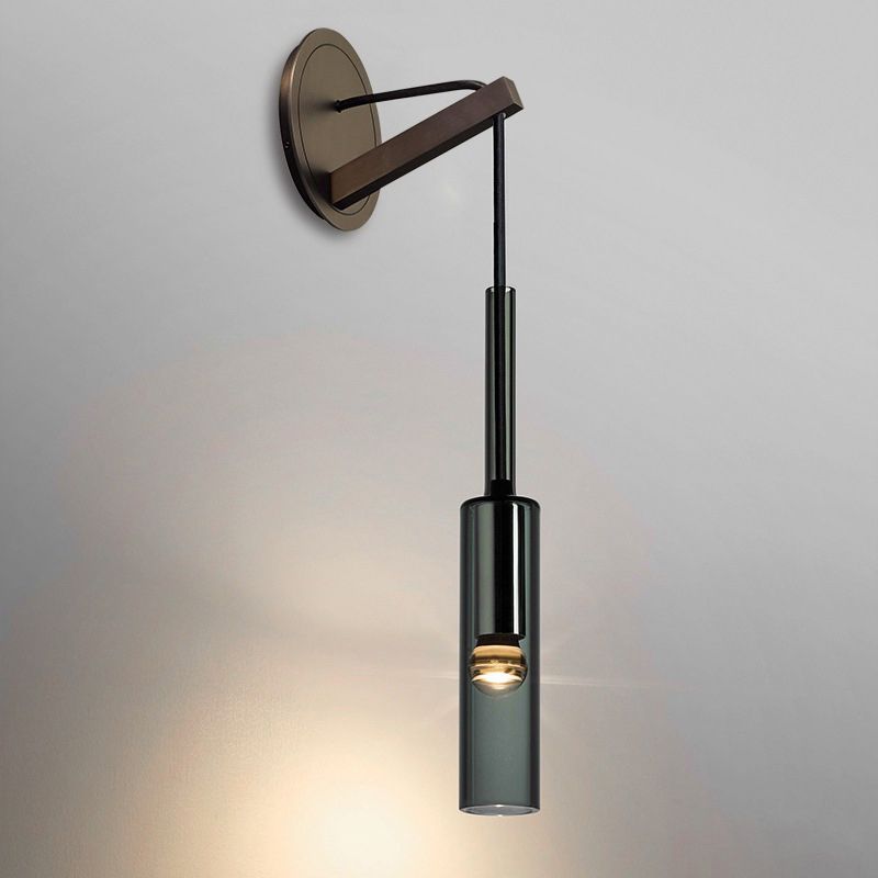 Single Adjustable Wall Sconce Brass and Glass Bottle Shape Wall Fixture in Grey