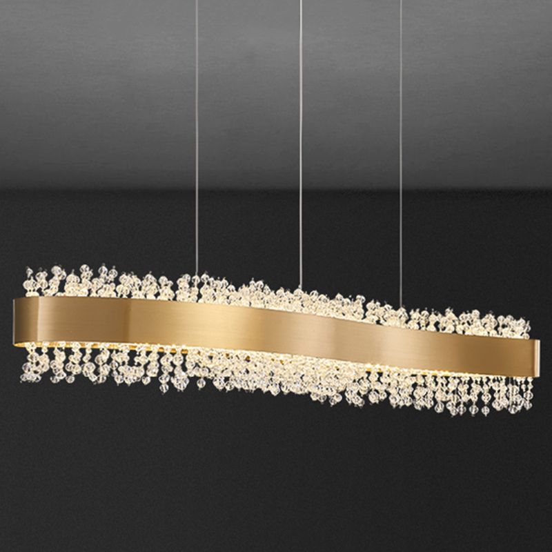 Stainless Steel Bar Island Light Post-modern Gold LED Pendant Light with Crystal Beading