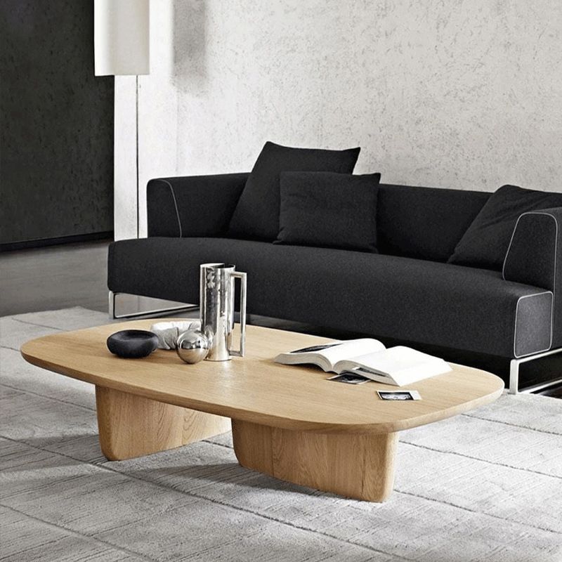 Scandinavian Solid Wood Coffee Cocktail Table with 2 Legs - 15" H