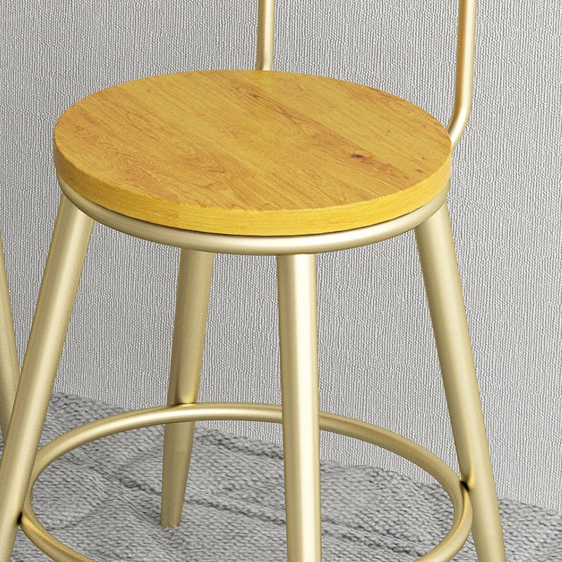 Modern Armless Backrest Counter Stool Iron Bar Stool with Wooden Seat and Pedal