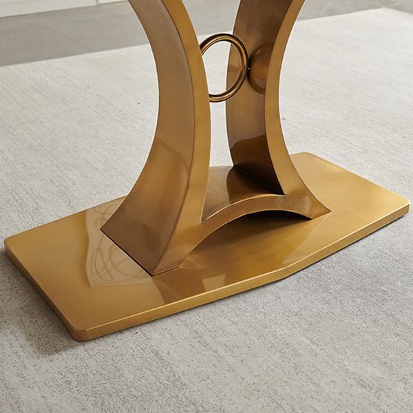 Glam Style Rectangle Table Sintered Stone Dining Table with Metal Legs