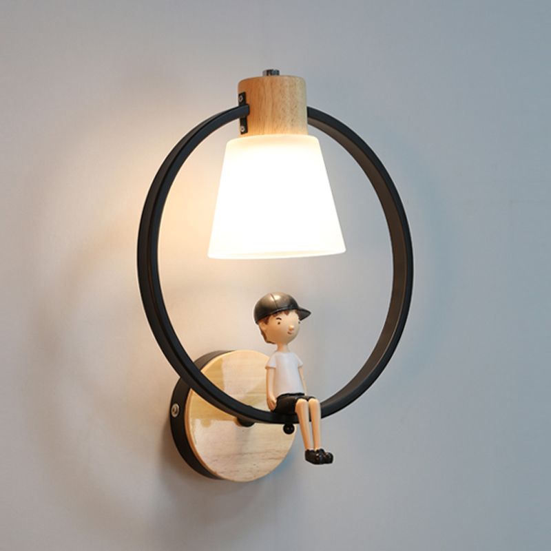 Modern Kids Wall Sconce Geometric Shape Metal Wall Light with Glass Shade for Bedroom