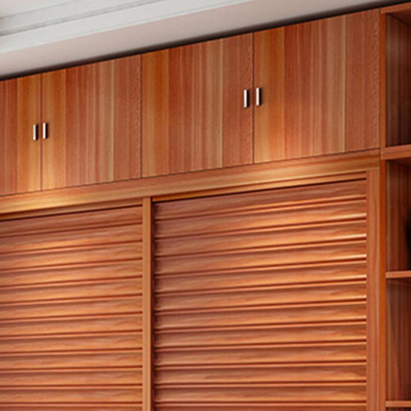 Brown Engineered Wood Wardrobe with Sliding Doors Modern Cabinet for Bedroom
