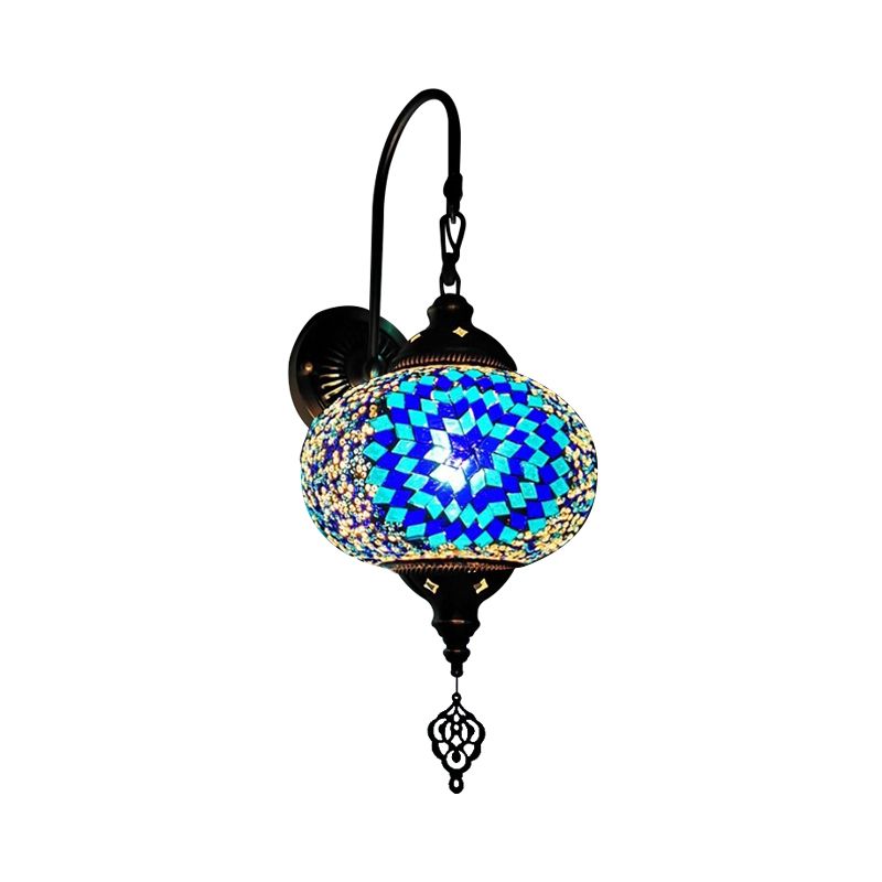 Decorative Sphere Wall Light Fixture 1 Bulb Stained Art Glass Wall Sconce Lamp in Red/Purple/Gold for Bedroom