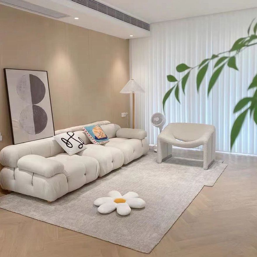 Tufted Sofa Contemporary Pillow Top Arm Tight Back Sofa in Cream