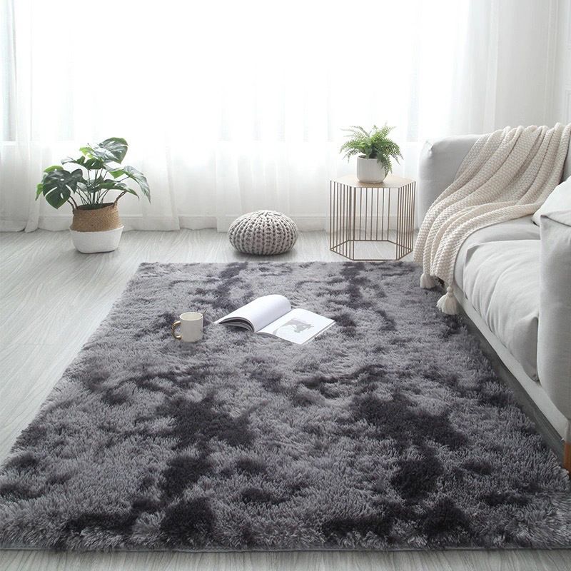 Grey Casual Indoor Rug Polyester Tie-Dye Rug Non-Slip Backing Rug Home Decor