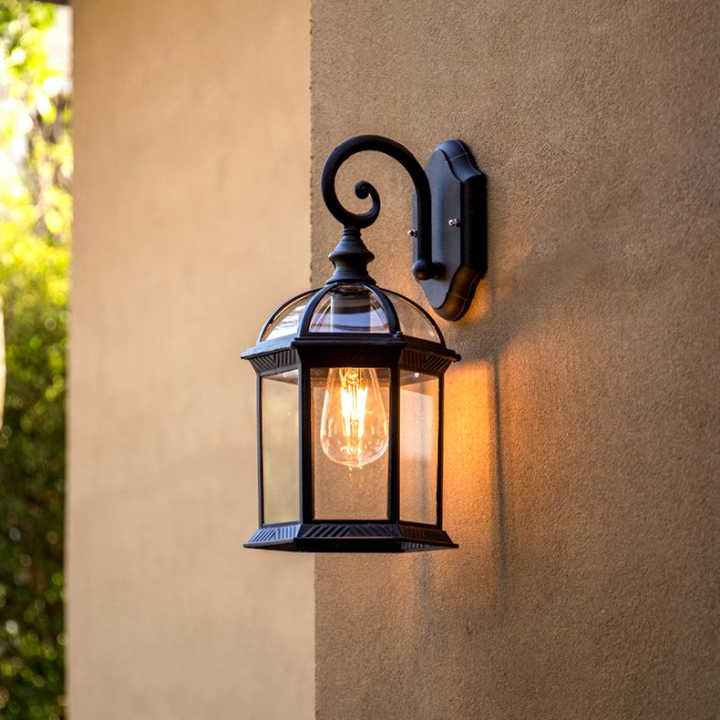 Retro Glass Shade Wall Light Geometric 1 Light 15.5" High Wall Sconce for Outdoors