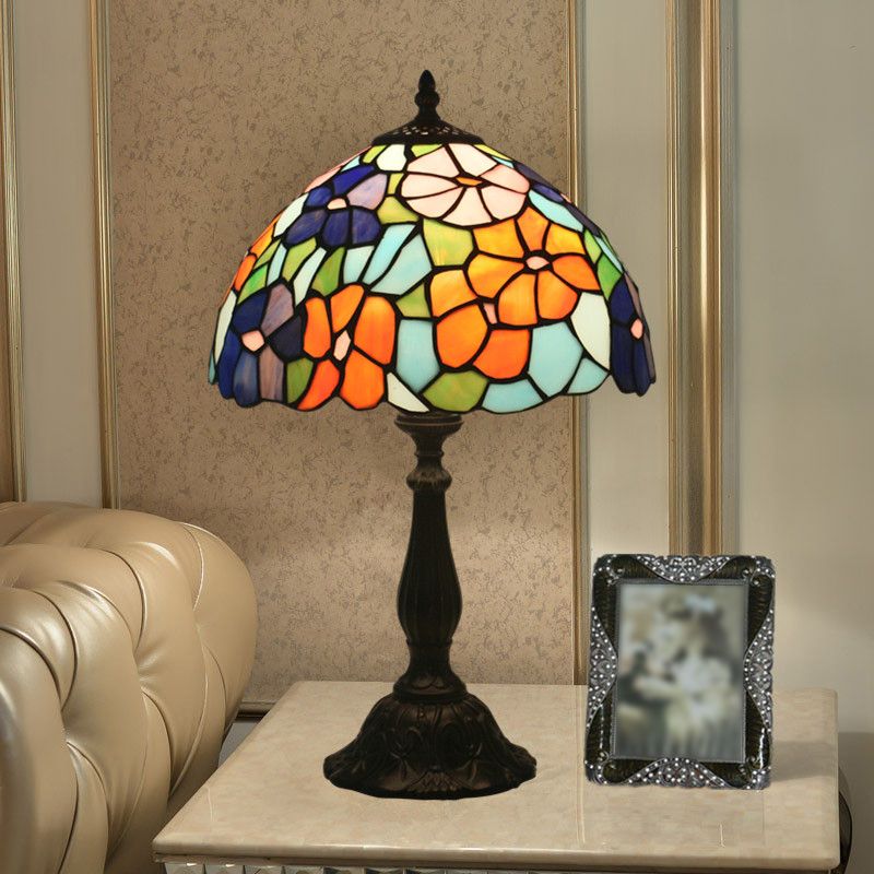 1 Light Table Light Baroque Bowl Shaped Hand Cut Glass Nightstand Lamp in Brass with Bloom Pattern