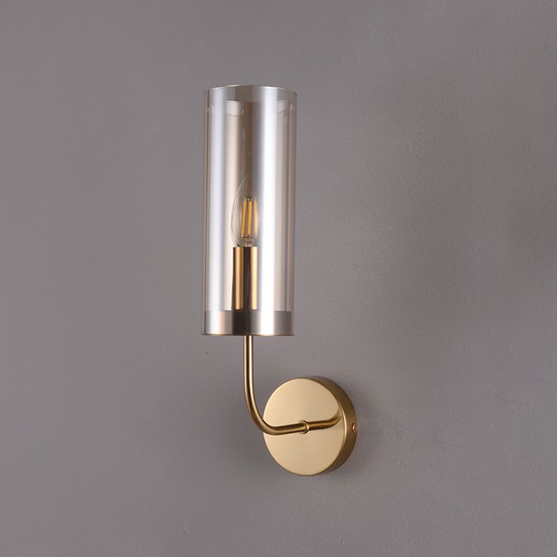 Contemporary Tubular Sconce Cognac/Light Blue Glass 1 Head Living Room Wall Mounted Light Fixture