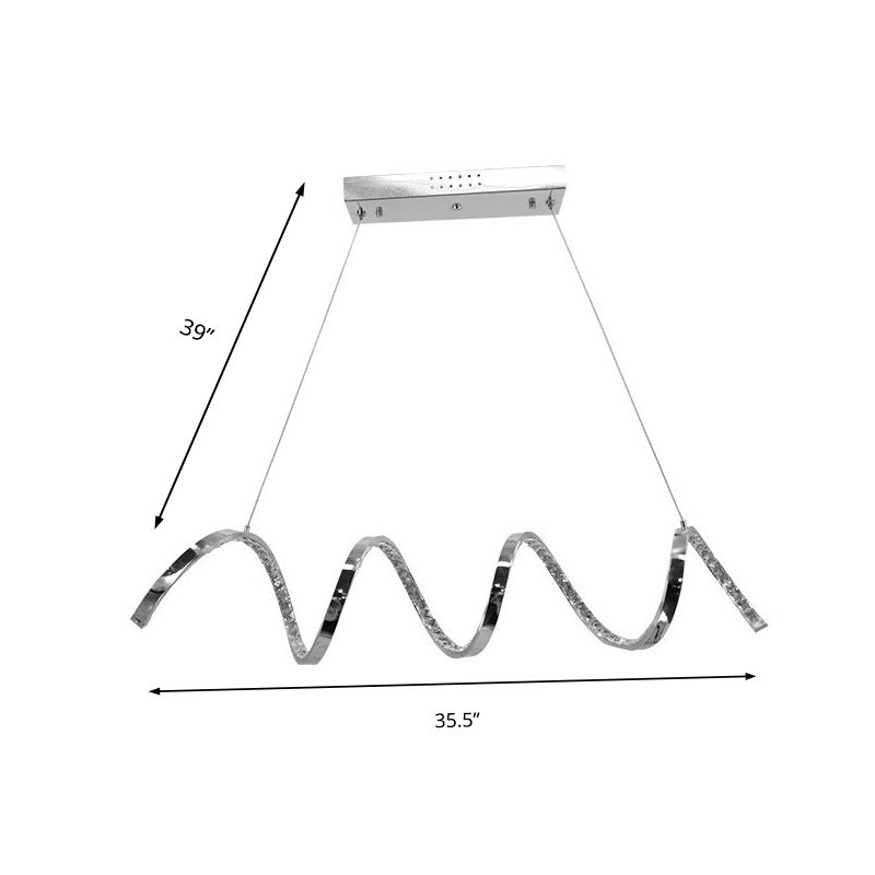 Curved Chandelier Lamp Contemporary Crystal Silver LED Hanging Light Fixture in Warm/White Light for Restaurant