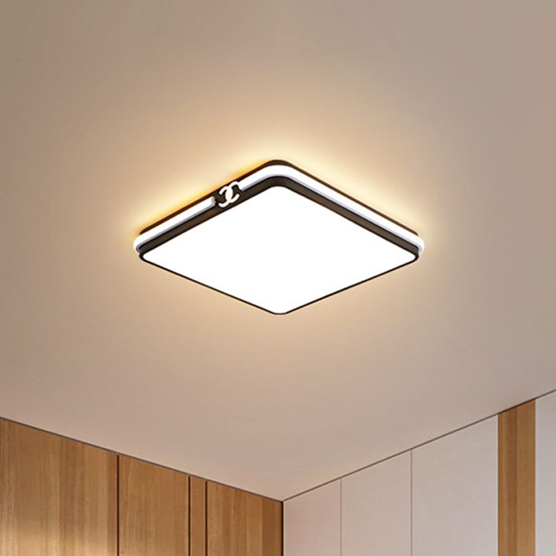 16.5"/20.5" W LED Bedroom Ceiling Light Fixture Simple Black/Gold Flush Mount Lighting with Square Acrylic Shade in Warm/White Light