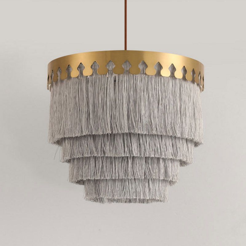 Tiered Living Room Suspension Light Simple Fringe Single-Bulb Gold Pendant Light Fixture