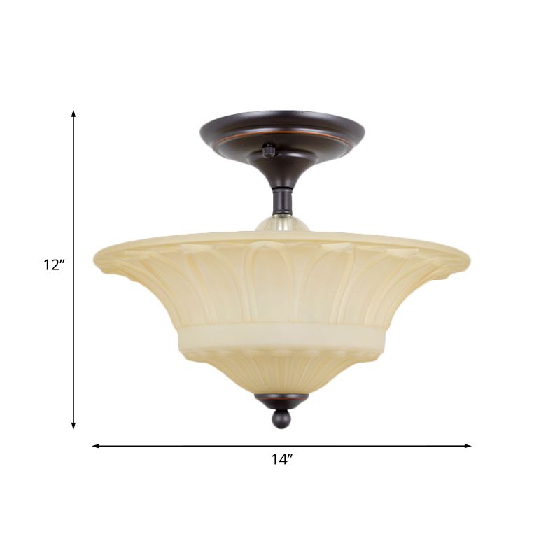 Beige glazen kom spoeling licht vintage 3/4 hoofden woonkamer semi -spoelmontage verlichting in zwart, 14 "/16" w