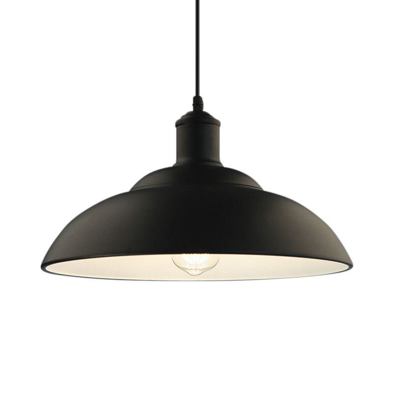 1 Bulb Metal Hanging Lamp Retro Black Finish Bowl Shade Living Room Ceiling Light Fixture with Cord