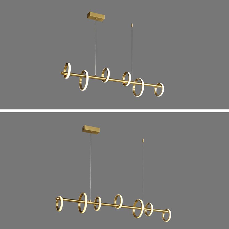Mid-Century Gold Linear Island Pendant Lighting Multiple Round LED Metal Island Ceiling Light for Dining Table