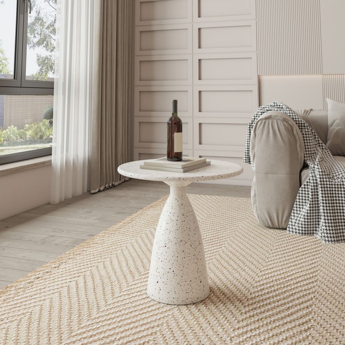 Round White Metal Coffee Table Modern Cocktail Table for Living Room