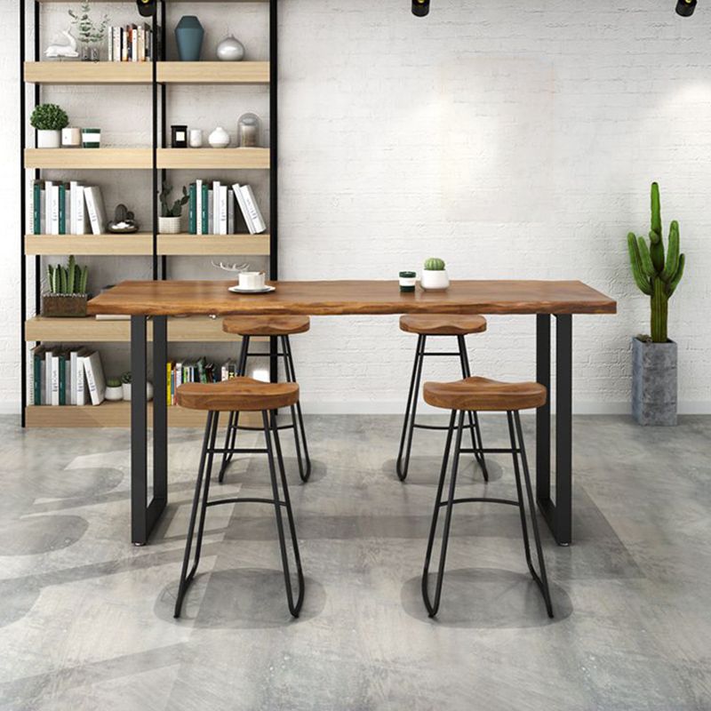 Industrial Style Rectangle Bar Table Solid Wood Bistro Bar Desk with Sled Base