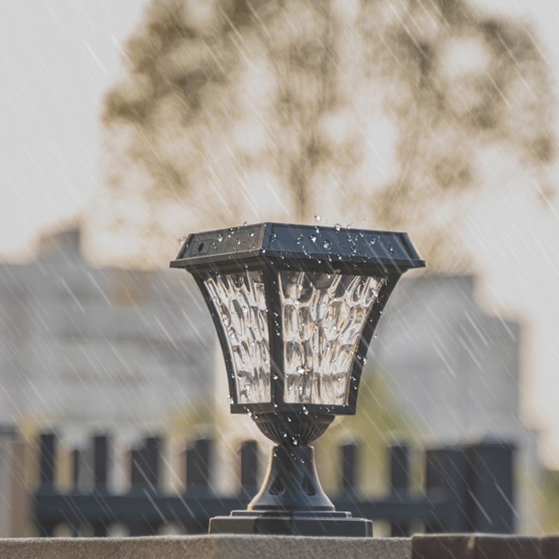 LED Black Pillar Lamp Waterproof Outdoor Light with Glass Shade for Garden