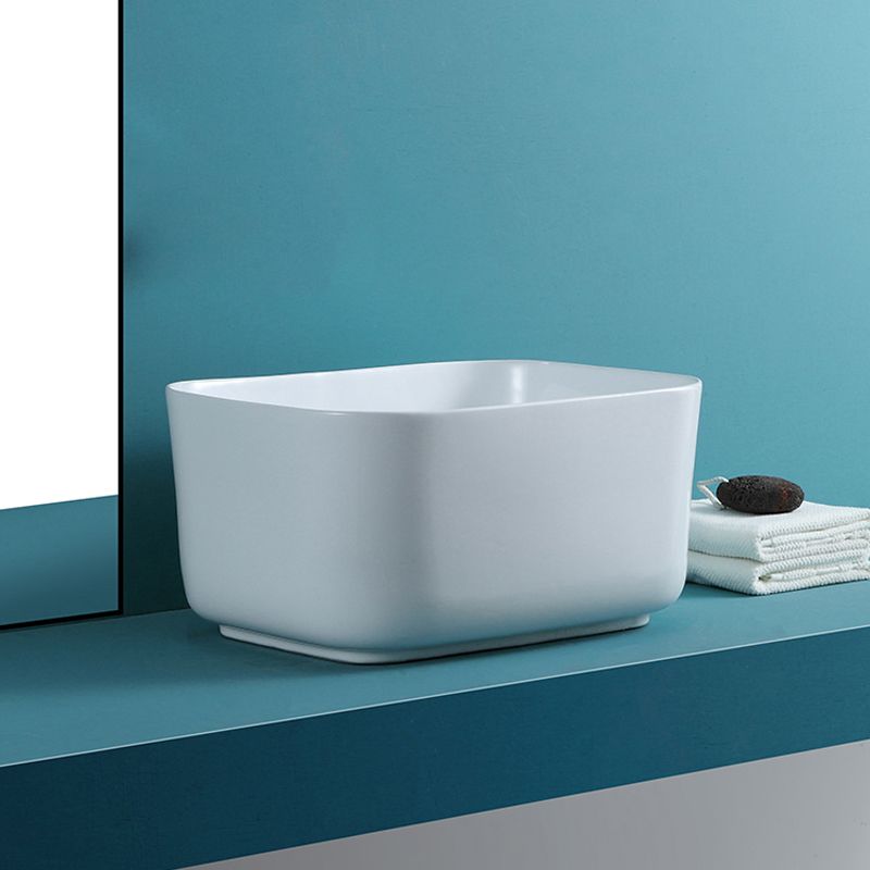 Modern Bathroom Sink with Single Faucet Hole Porcelain Rectangular Vessel Lavatory Sink