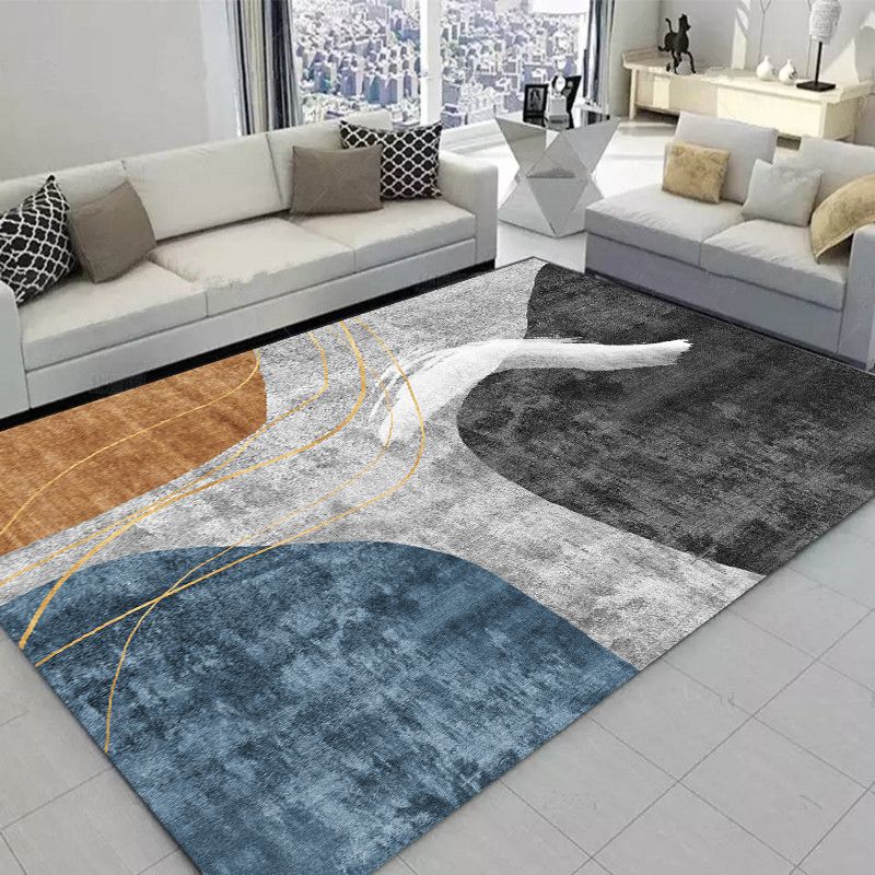 Yellow Geometric Print Area Rug Modern Polyester Area Carpet Non-Slip Backing Rug for Living Room