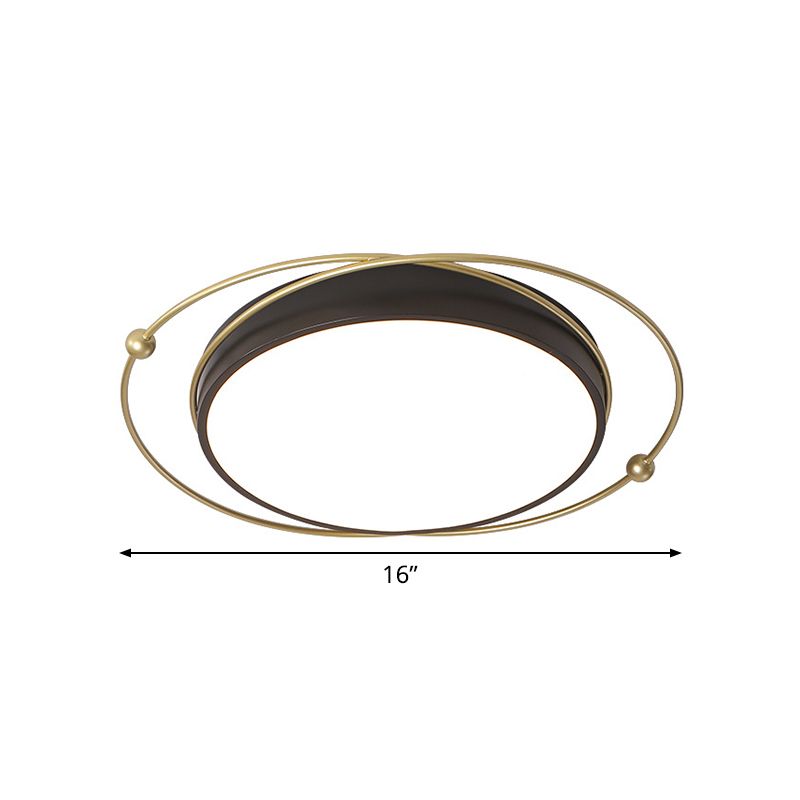 Postmodern Orbital Metallic Flush Mount 16"/19.5" Wide LED Ceiling Lighting Fixture in Black-Gold, Warm/White Light