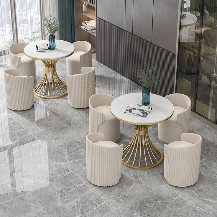 White Faux Marble Dining Table Traditional Luxury Round Table for Home