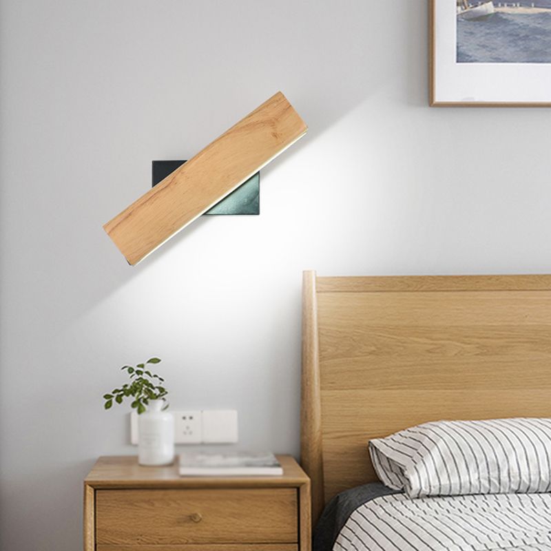 1 Light Rectangle Wall Mounted Lamps Modern Style Wood Wall Lamps