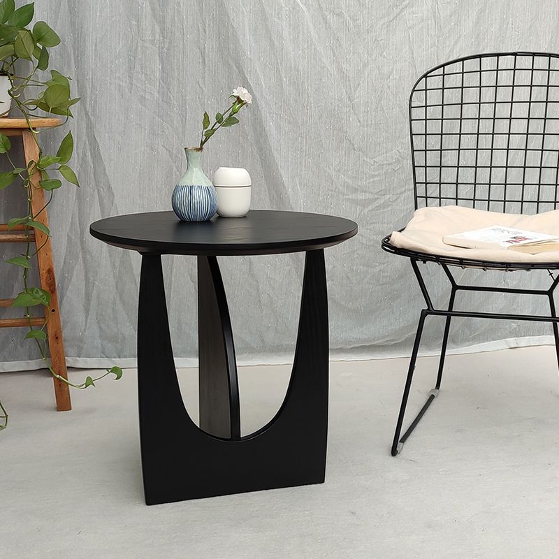 Scandinavian Round Wooden Top Side Table 19.6-inch Abstract End Table