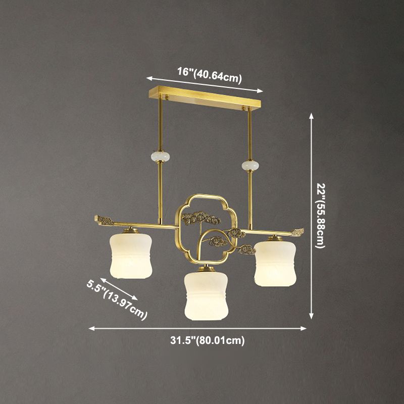 Accesorios de iluminación de la isla de cilindro modernos de vidrio blanco 3 iluminación colgante