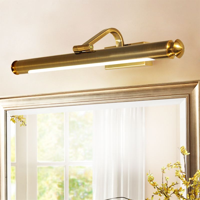 Metal Linear Shade Mirror Wall Lighting Modern 1 Light Wall Mounted Light Fixture in Gold