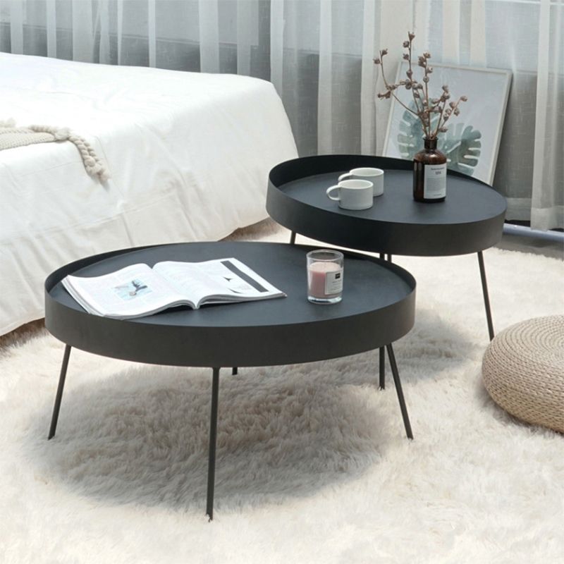 Mid-Century Modern Coffee Table with 4 Legs and Iron Round Top