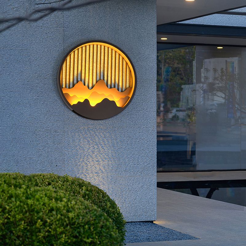 Circle Wall Sconce Contemporary Outdoor Wall Light Fixture for Courtyard