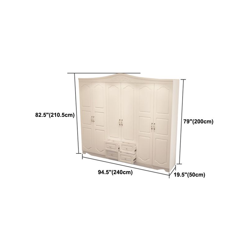 White French Country Wardrobe Armoire Engineered Wood Cabinet with Solid Wood Clothing Rod