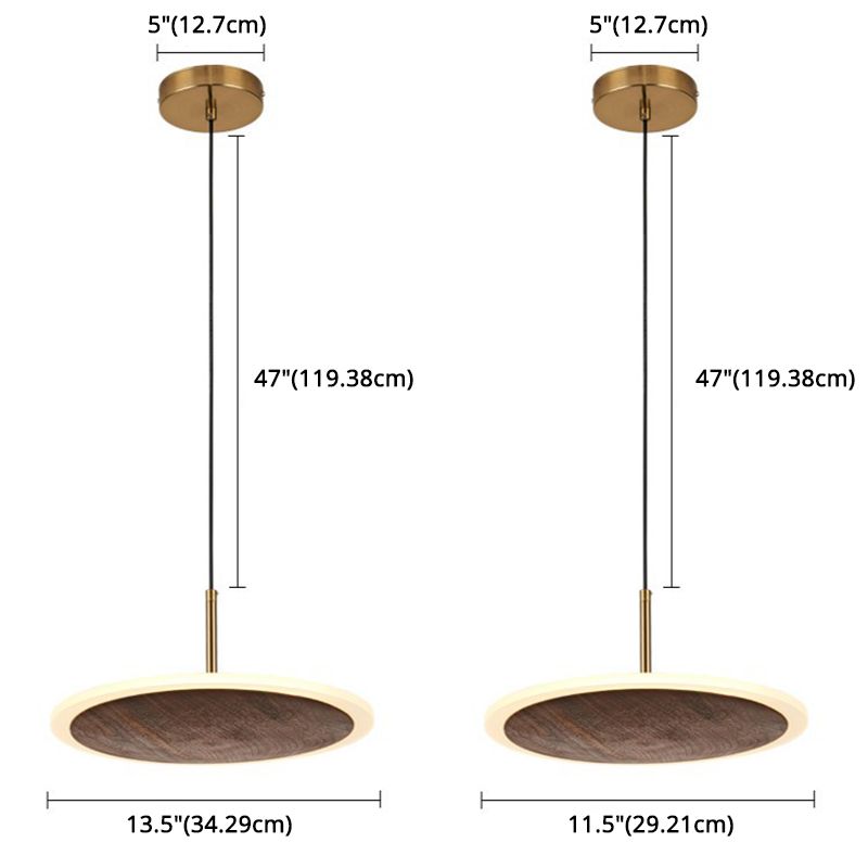 Luce a ciondolo in legno di noce marrone moderna semplice 1 luce rotonda a led lampada per soggiorno