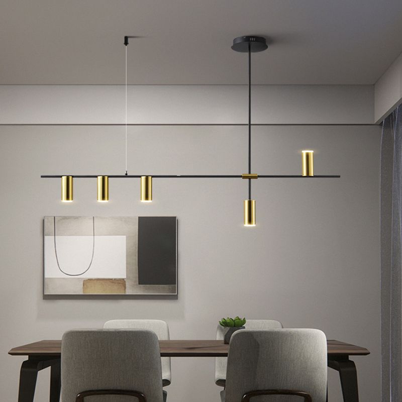 Accesorio de iluminación de la isla de la sala de comidas lámpara de lámpara moderna con sombra de metal lineal