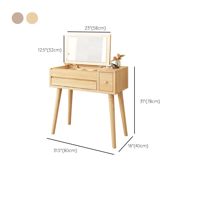 Solid Wood Makeup Vanity Desk Flip-Top Mirror Makeup Vanity Set with Drawer