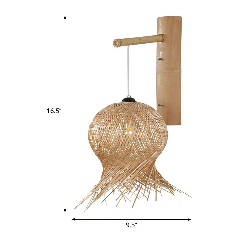 Lanternleuchter leichter chinesischer Bambus 1 Lampenwandlampe in Flaxen für Teehouse