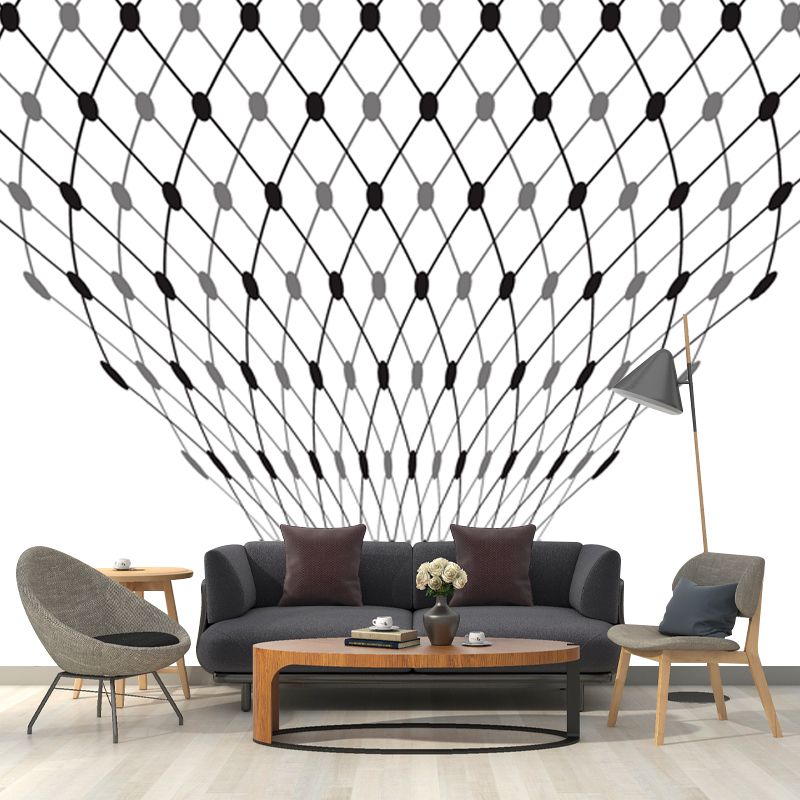 Net Hot Air Balloon Murals Contemporary Smooth Wall Decoration in Black on White