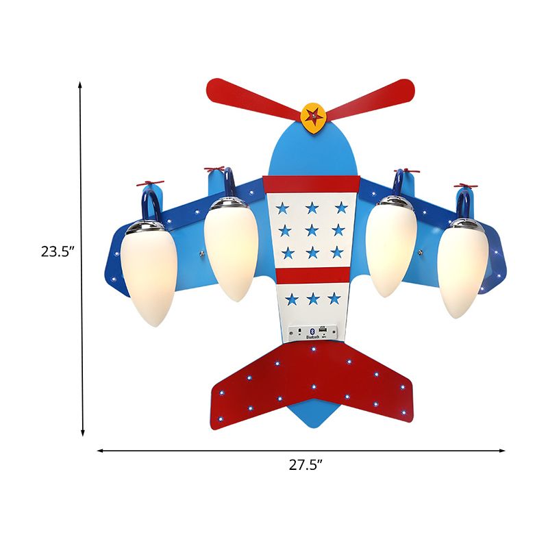 Ivory Glass Plane Flushmount Lighting Kids 3/4 Heads Blue Flush Mount Ceiling Light Fixture for Boys Bedroom