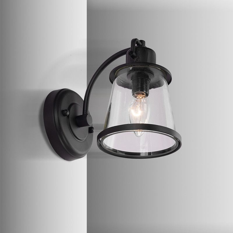 Verjüngte Flurwandmontierte Lampe Vintage klares Glas 1 Glühbirne Schwarzes Leuchtenlicht
