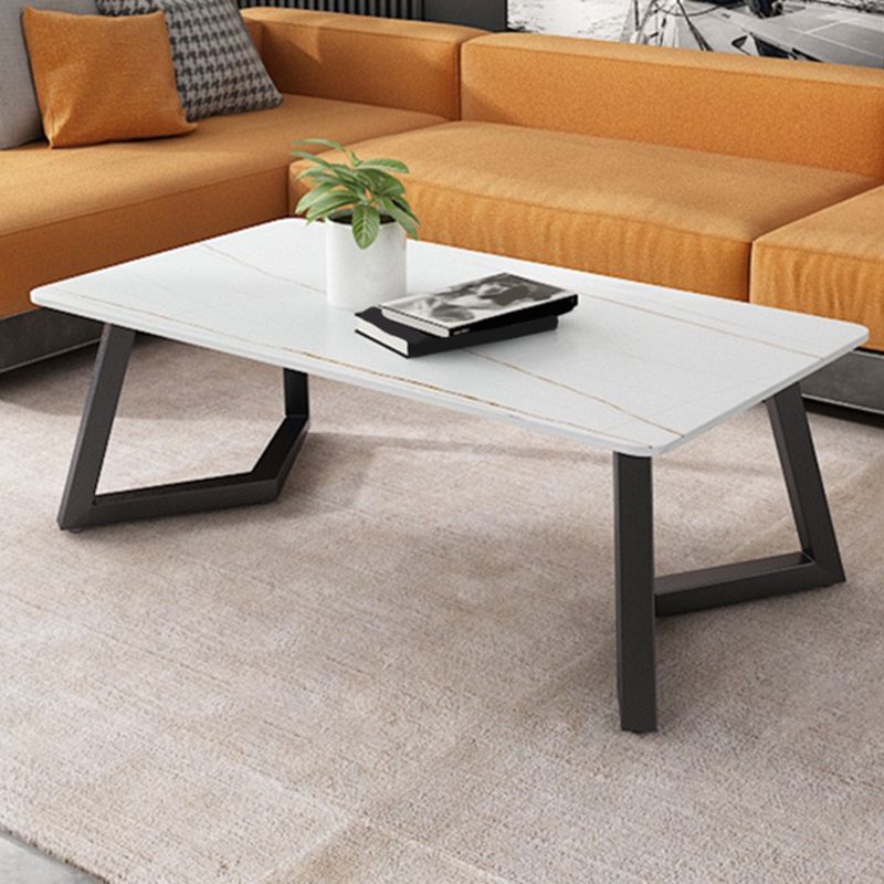 Contemporary 17.7" H Coffee Table Rectangular Stone 1 Single Cocktail Table