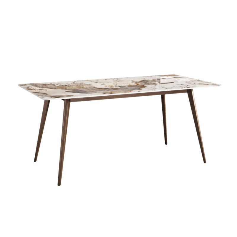 Glam Sintered Stone Table Rectangle Table with Metal Legs for Kitchen
