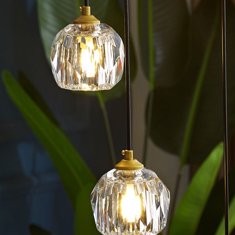 Accesorio de luz colgante sombreada lámpara colgante de oro cristal de estilo moderno para escalera