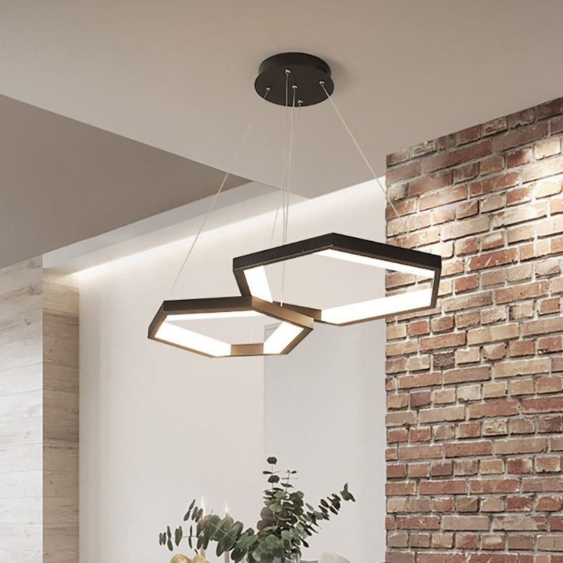Lampadario acrilico esagono modernista 1/2/3 luci nere a led a led il soffitto a soffitto in luce bianca/calda