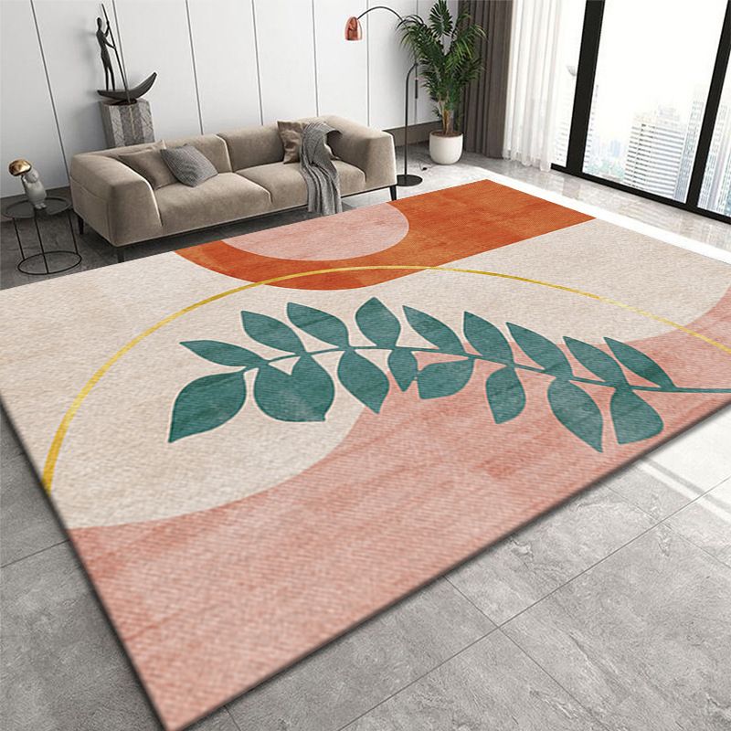Dark Orange Deer Area Carpet Polyester Nordic Carpet Non-Slip Backing Rug for Drawing Room