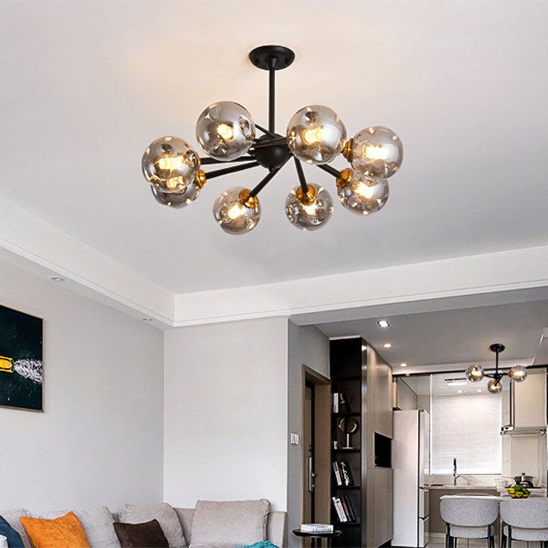 Multi Light Glass Ball Chandelier Light Black Wrought Iron Lamp Body Modern Chic Hanging Light for Living Room