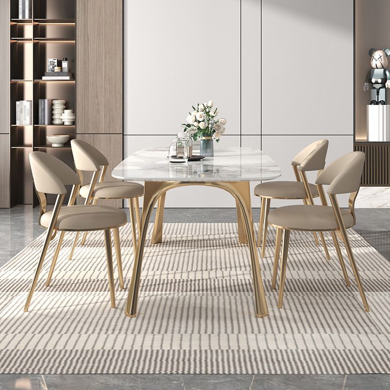 Luxury 1/2/5/7 Pieces Dining Set Sintered Stone Top Dining Table with Leather Chairs