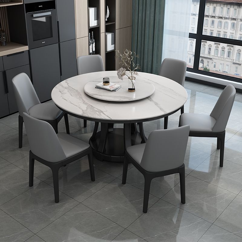Contemporary Sintered Stone Round Dining Table Standard Kitchen Dining Table with Pedestal Base