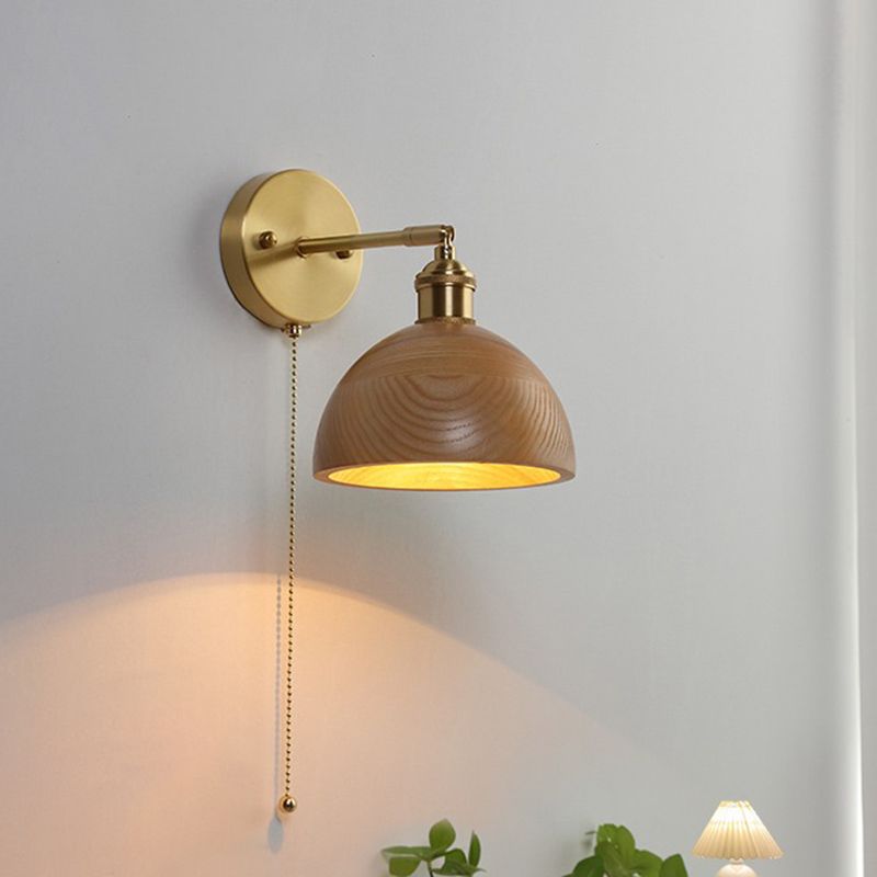 Ciotola in legno l'illuminazione a parete da parete nordica 1 panta murale in ottone con braccio altalena e catena di tiro