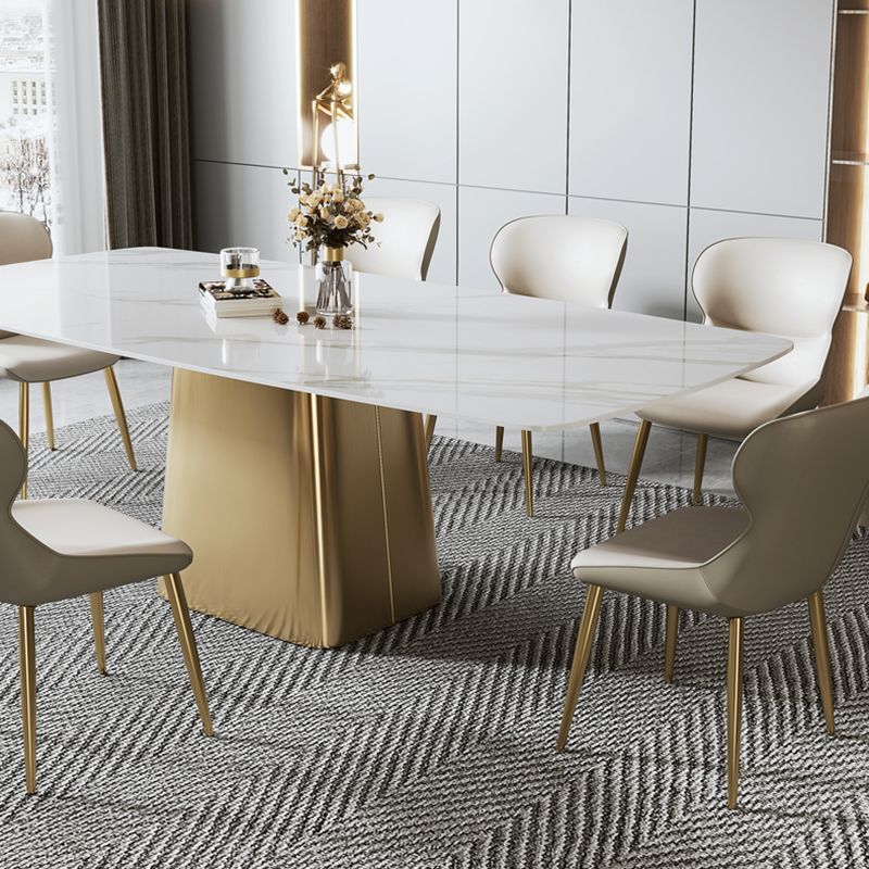 Glam Dining Table Set 1/2/5/7 Pcs Sintered Stone Dining Table with PU Leather Chairs